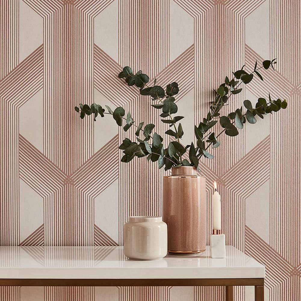 Lagom Geo Wallpaper 106763 by Graham & Brown in White Rose Gold